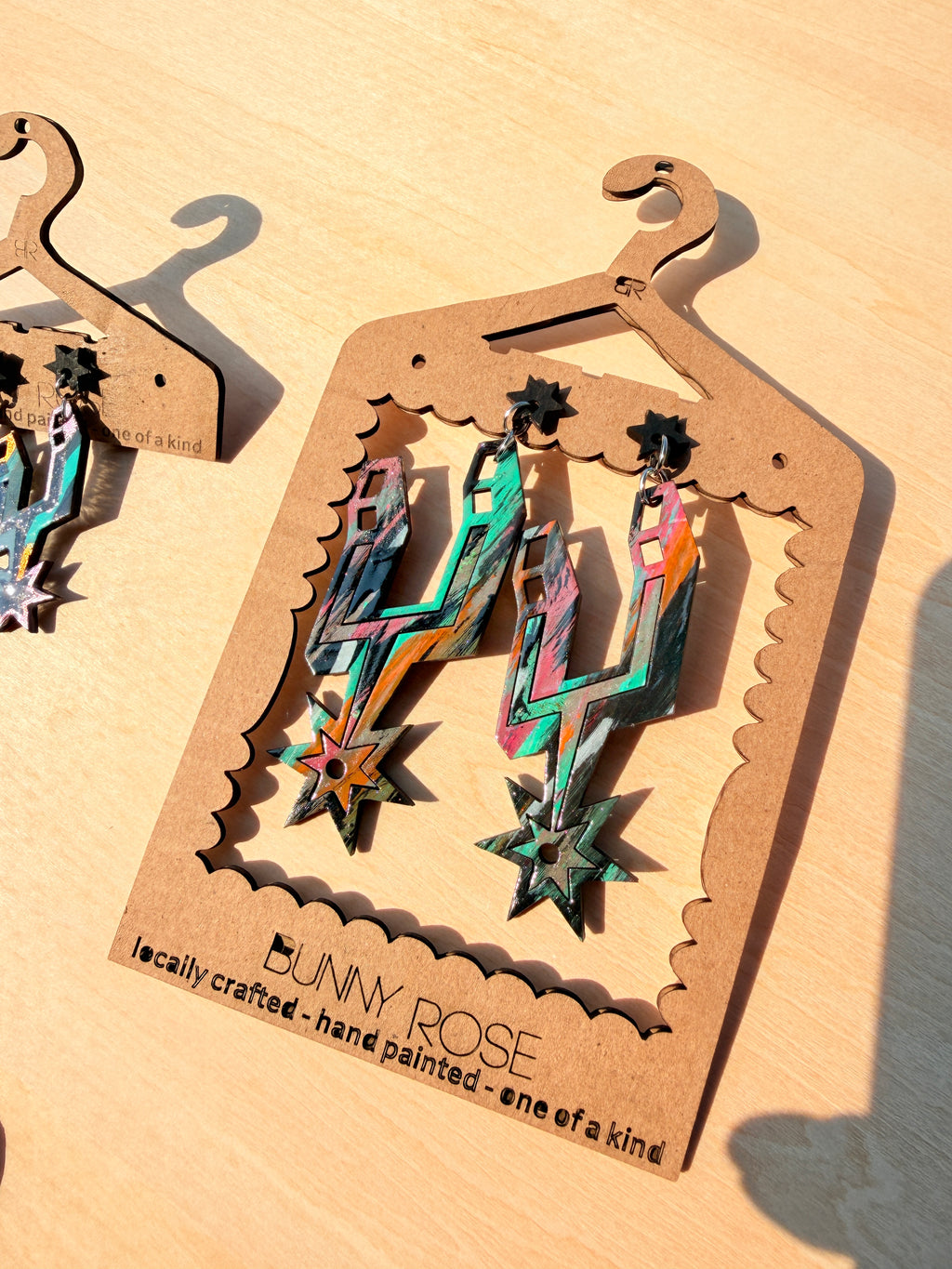 Spurs The Big Logo Earrings Hand Painted Wood 3"