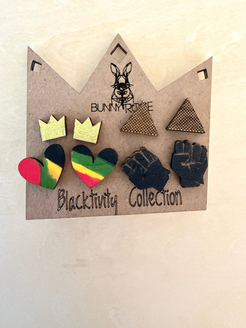 Blacktivity Collection Stud Set of 4 (Crown, Heart, Fist, Pyramid)