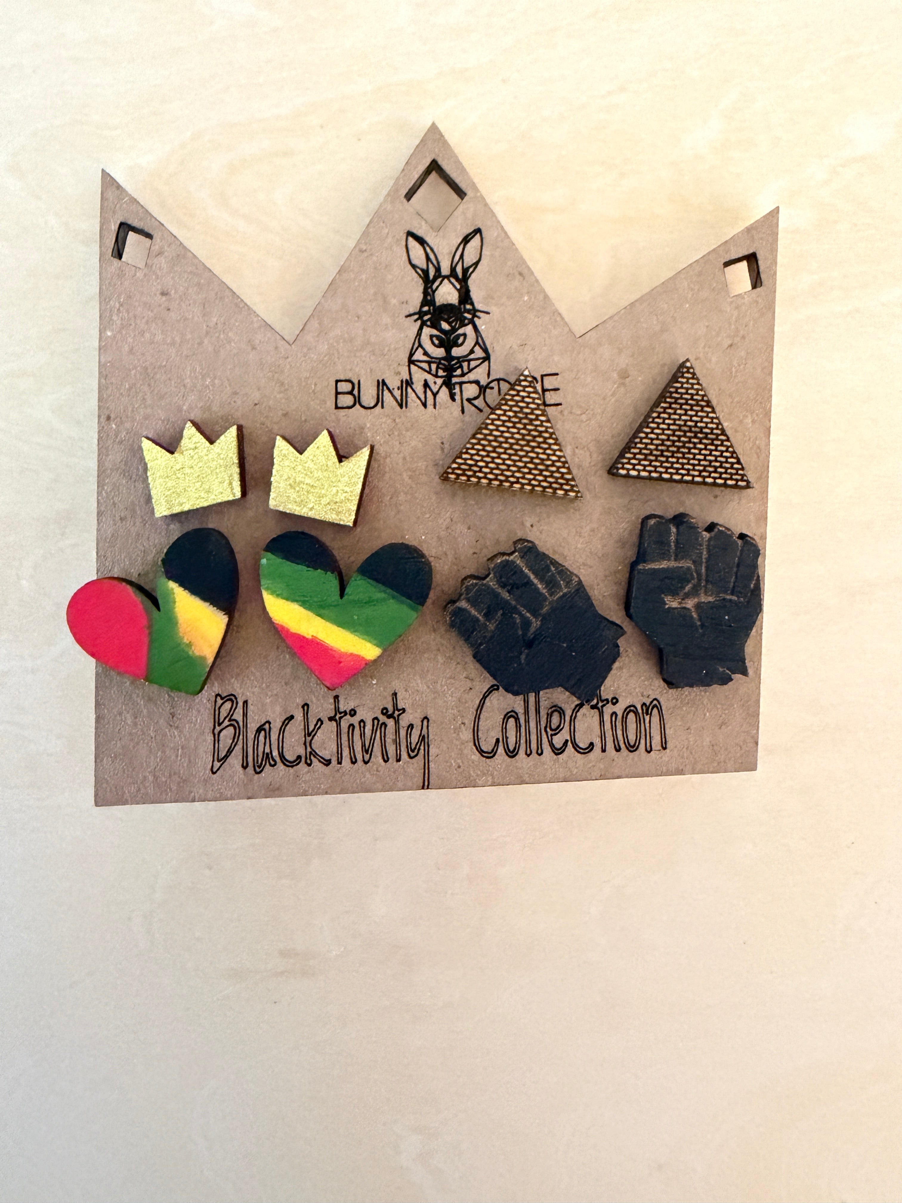 Blacktivity Collection Stud Set of 4 (Crown, Heart, Fist, Pyramid)
