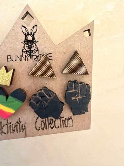 Blacktivity Collection Stud Set of 4 (Crown, Heart, Fist, Pyramid)