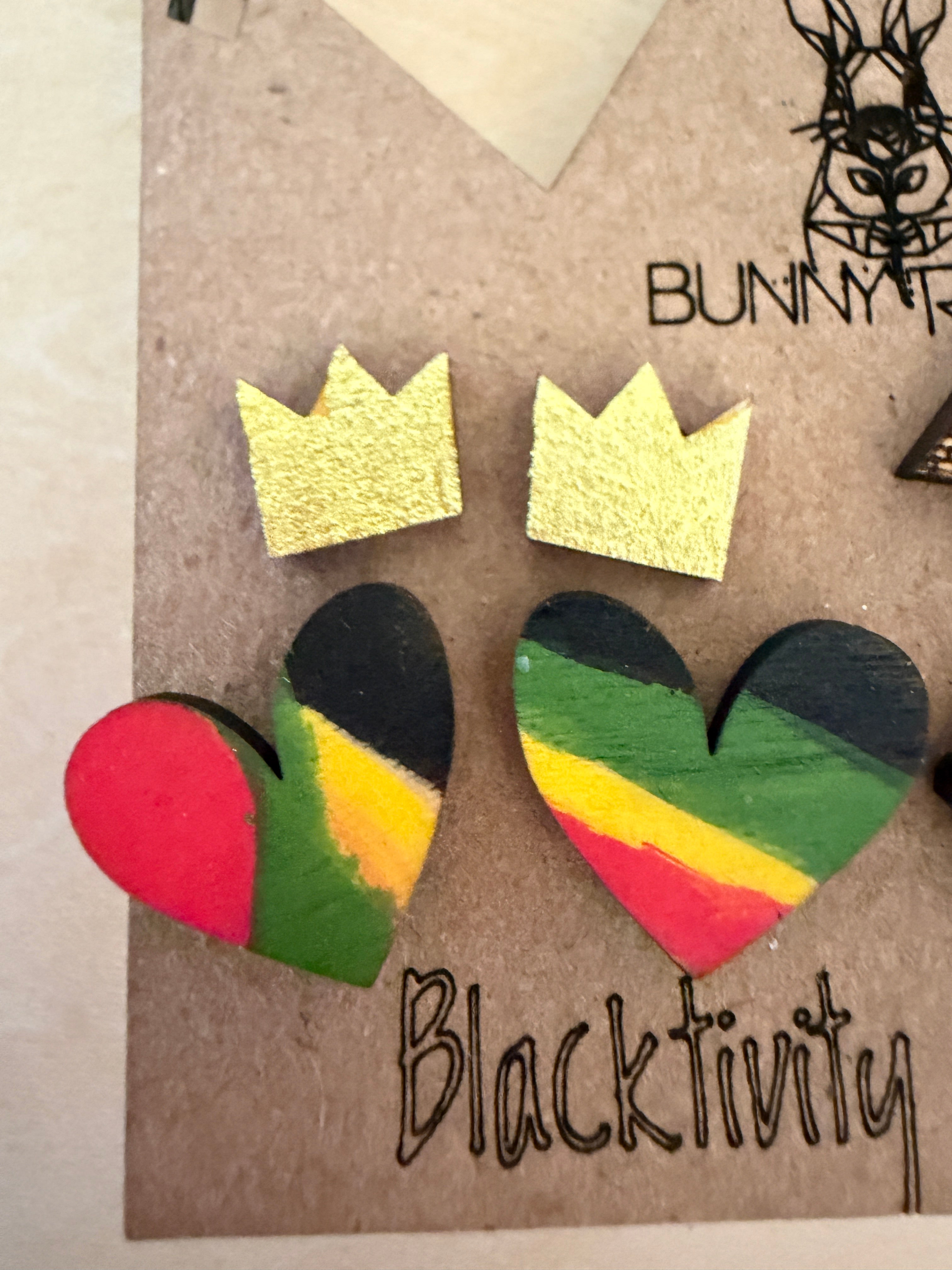 Blacktivity Collection Stud Set of 4 (Crown, Heart, Fist, Pyramid)