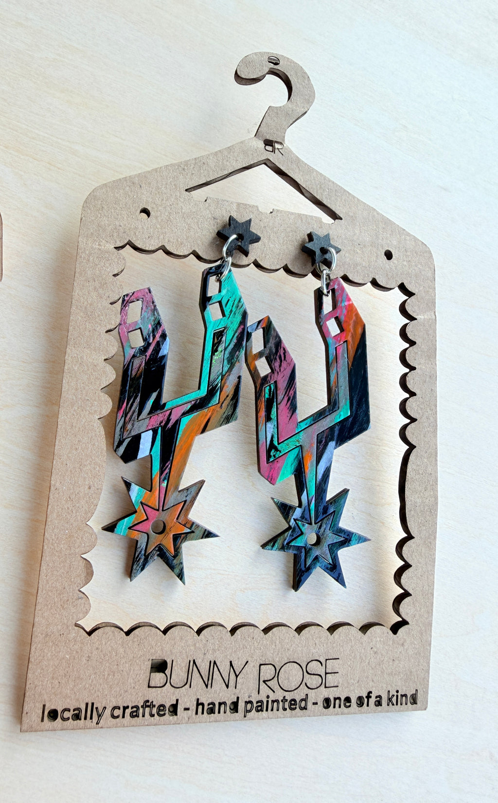 Spurs The Big Logo Earrings Hand Painted Wood 3"