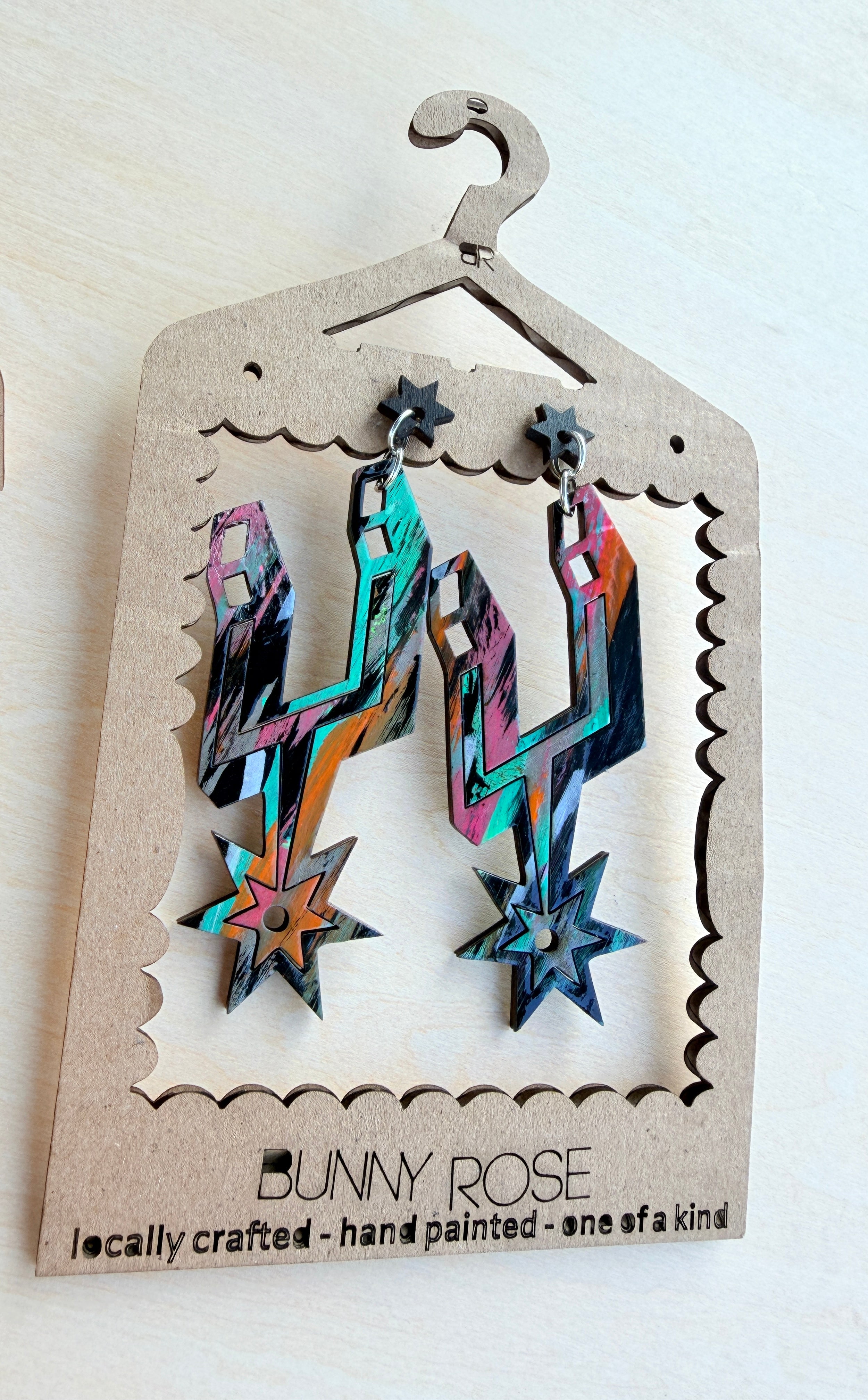 Spurs The Big Logo Earrings Hand Painted Wood 3"