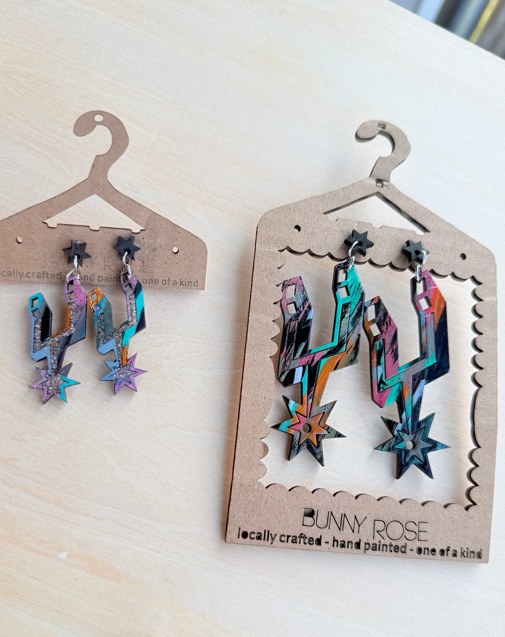 Spurs The Big Logo Earrings Hand Painted Wood 3"
